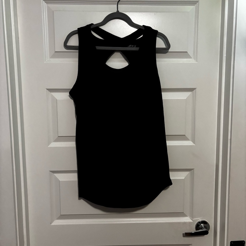 114. BCG Plus Black Tank Top with Cutout Design Size 1X, polyester,rayon,spandex